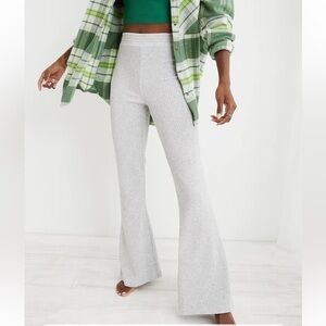 Aerie Highrise Ribbed Flared Grey Heathered Knit Sweatpants Cotton Extra Small